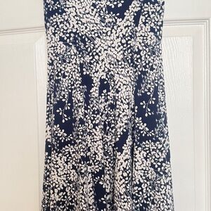 Blue and White Fit and Flare Comfy Midi Skirt